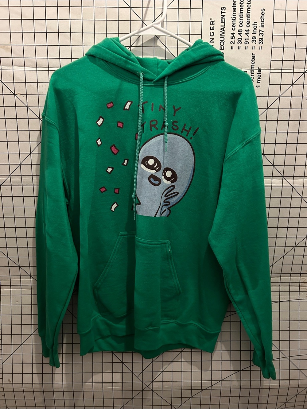 Men's Green Graphic Hoodie with 'Tiny Trash' Character